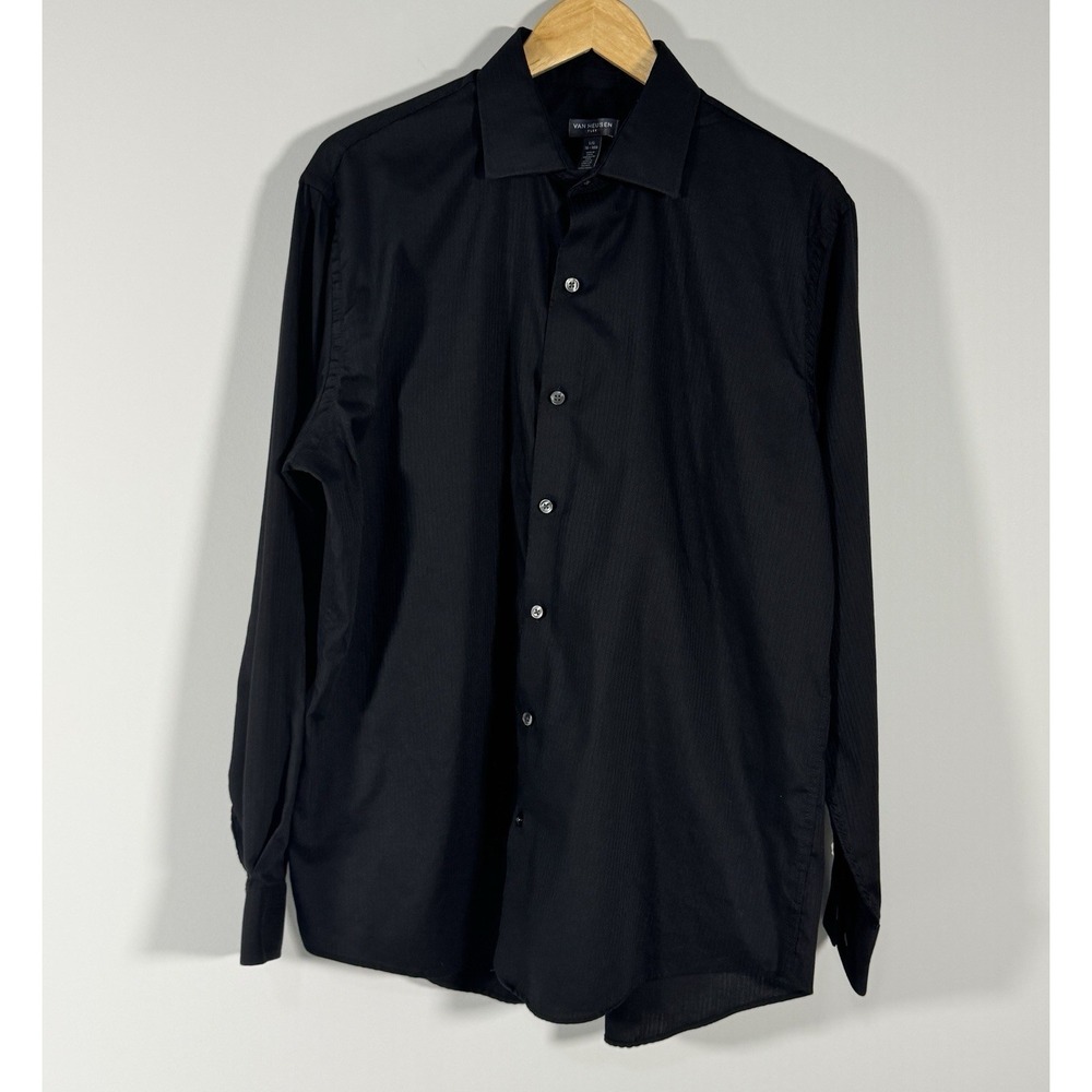 Van‎ Heusen Black Pinstripe Button Down Mens Shirt L Corporate Core Workwear